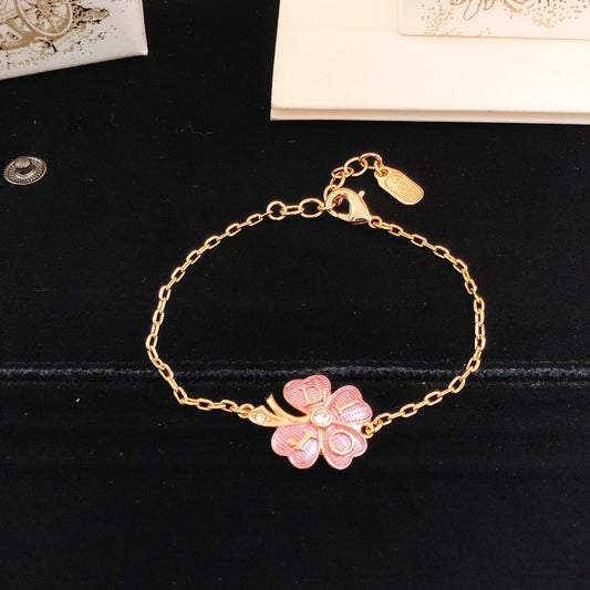 Dior Pink Brass Clover Bracelet
