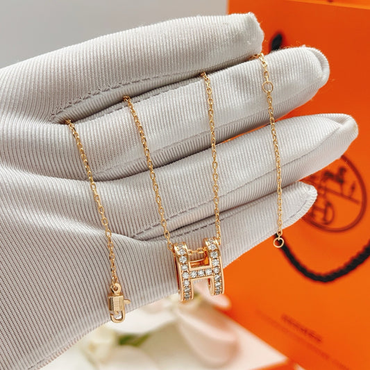 Hermes Brass Pave Necklace
