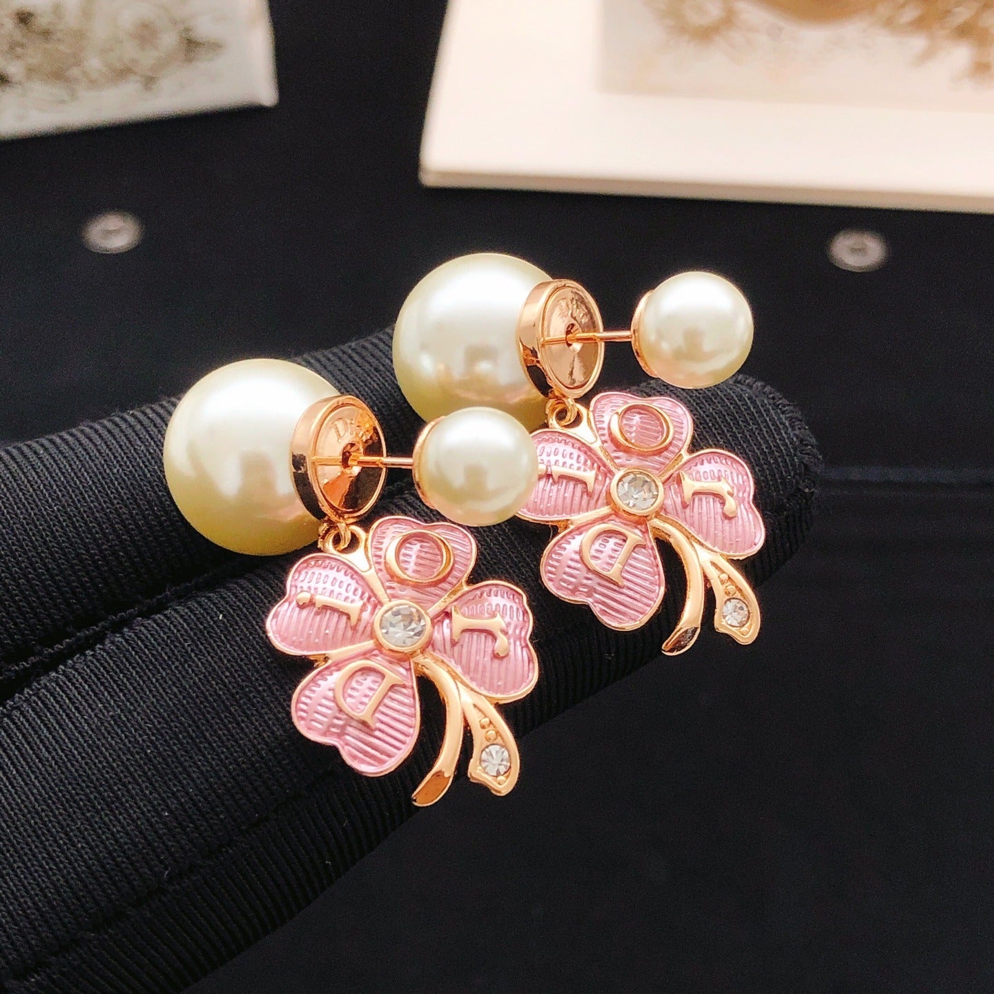 Dior Pink Brass Clover Earrings