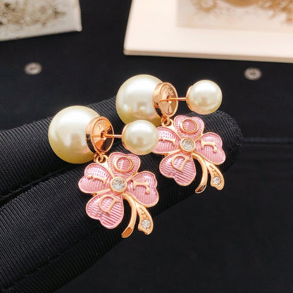 Dior Pink Brass Clover Earrings