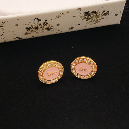 Dior Pink Brass Round Earrings