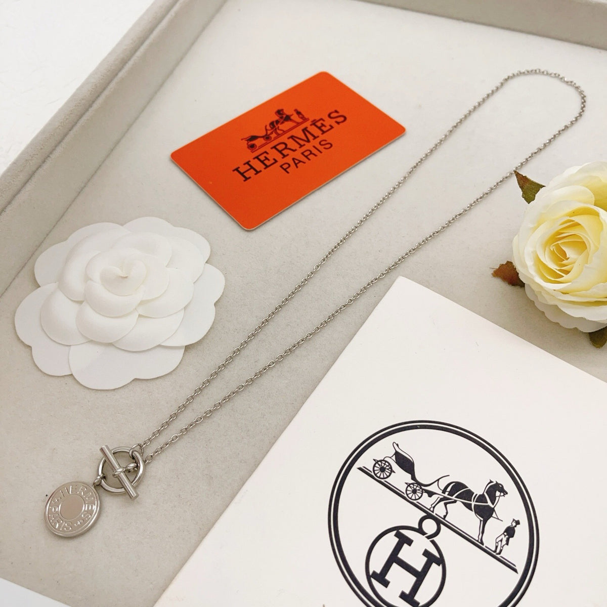 Hermes Silver Brass Round Necklace