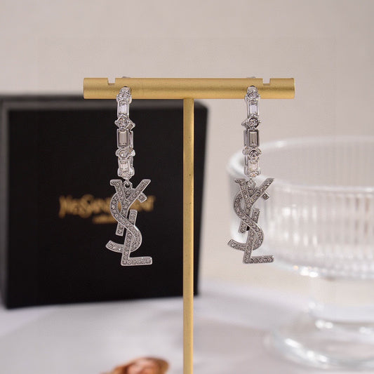 Saint Laurent Brass Logo Earrings