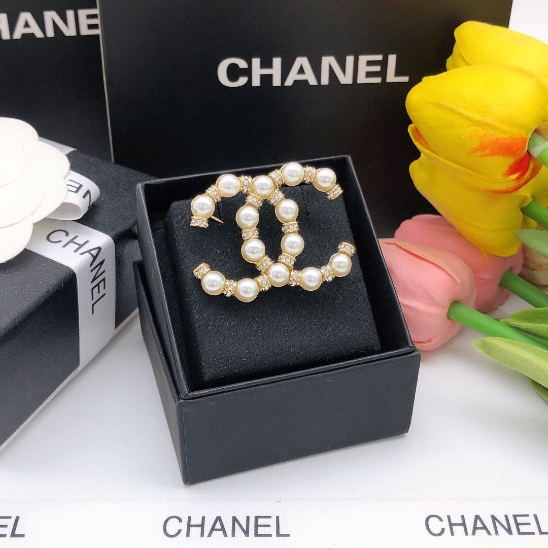 Chanel Brass & Sterling Silver Pearl Brooch