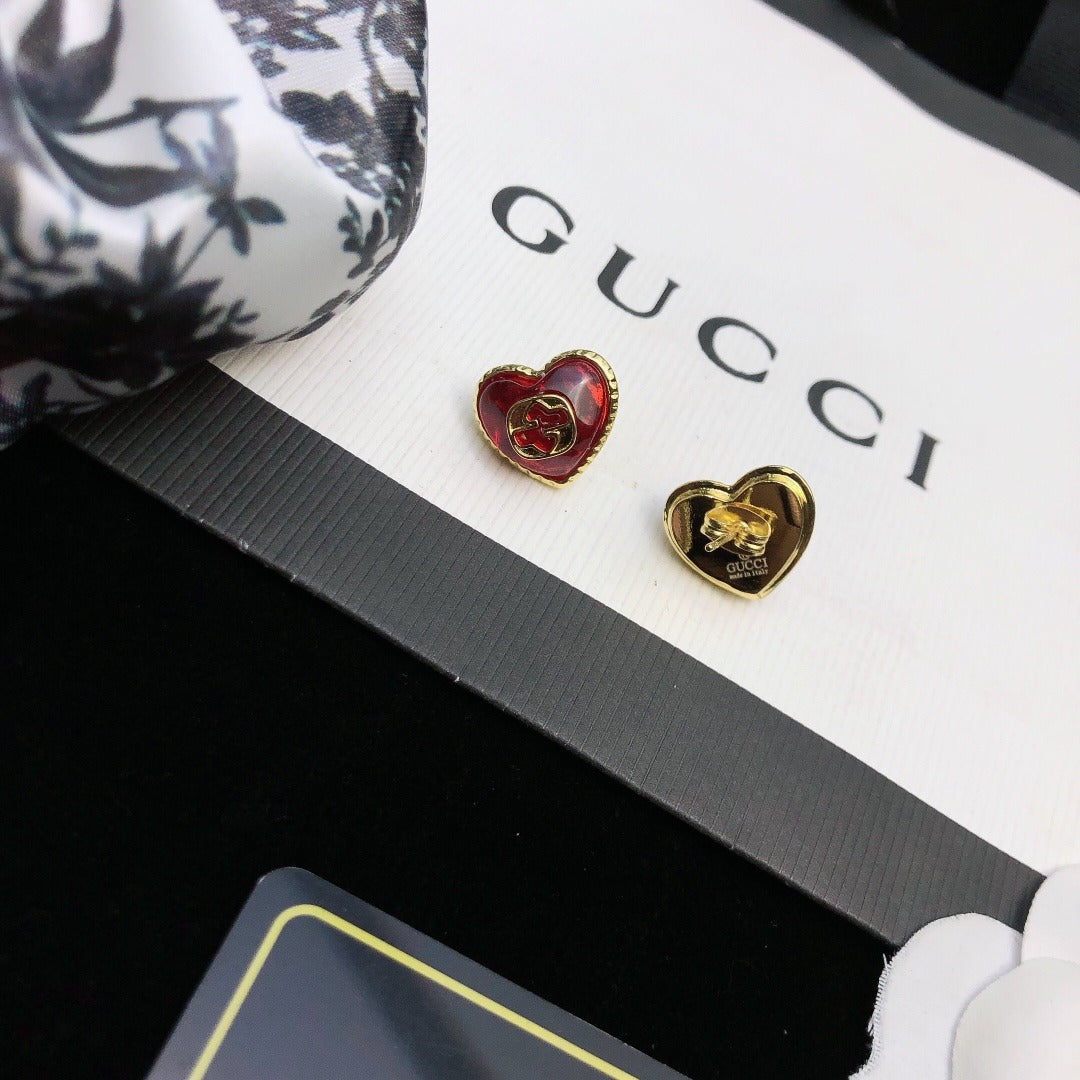 Gucci Red Sterling Silver Double G Earrings
