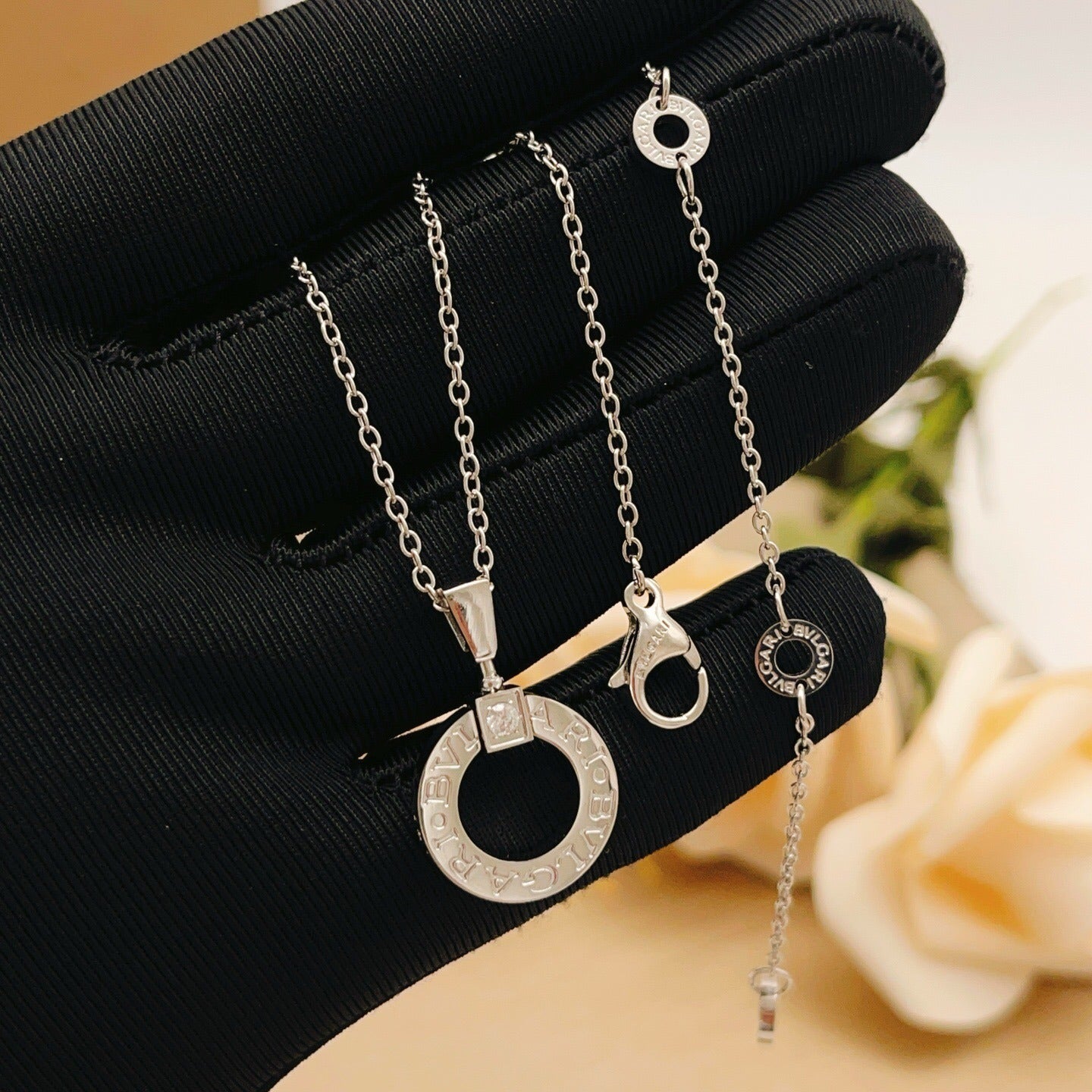 Bvlgari Silver Brass Solitaire Necklace