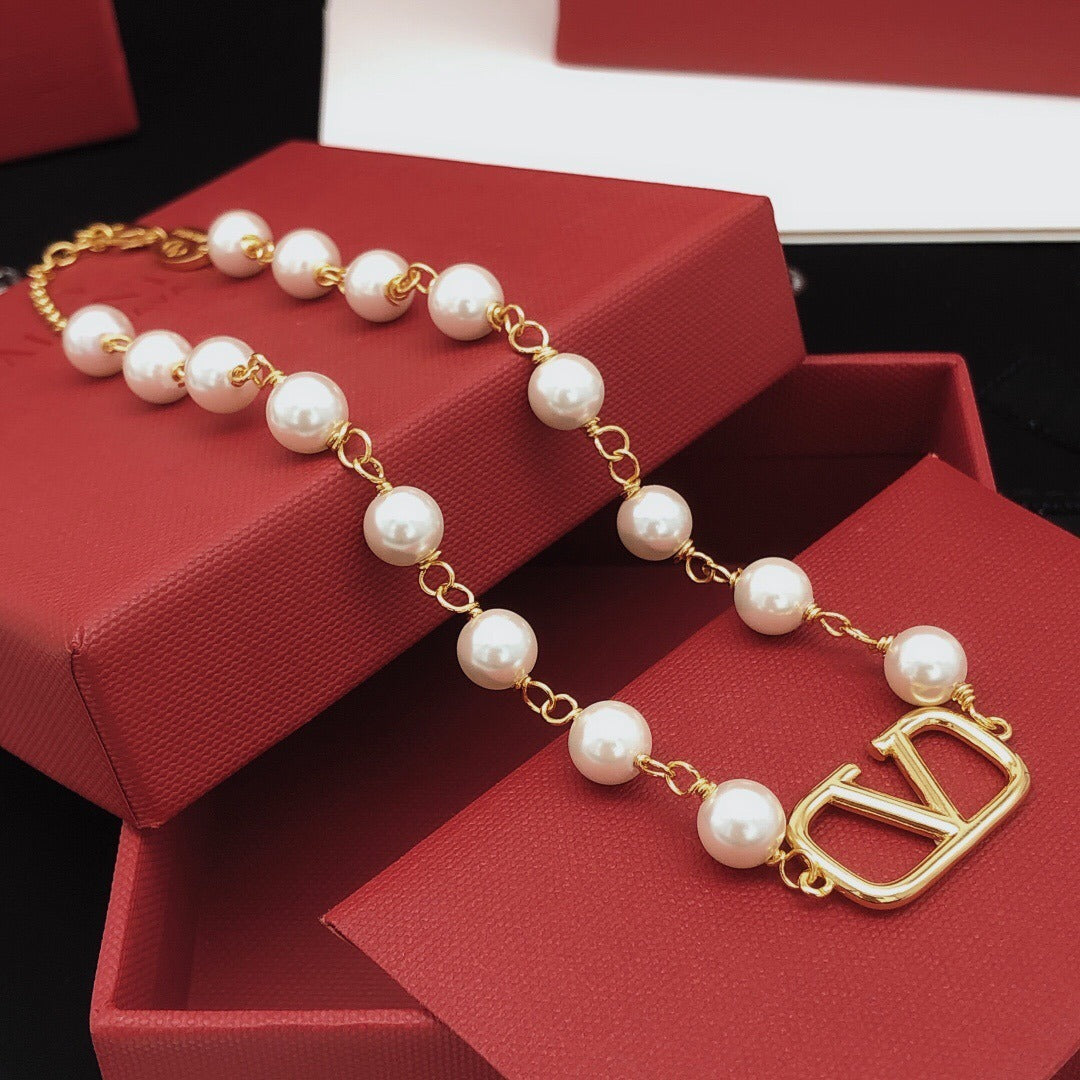 Valentino Brass Pearl Necklace