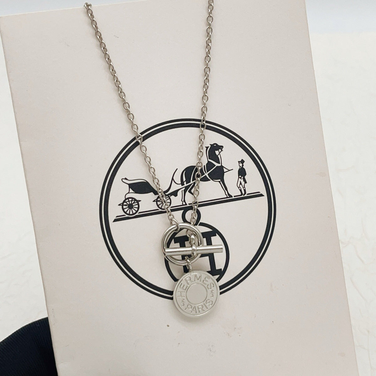 Hermes Silver Brass Round Necklace