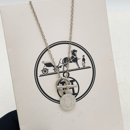 Hermes Silver Brass Round Necklace