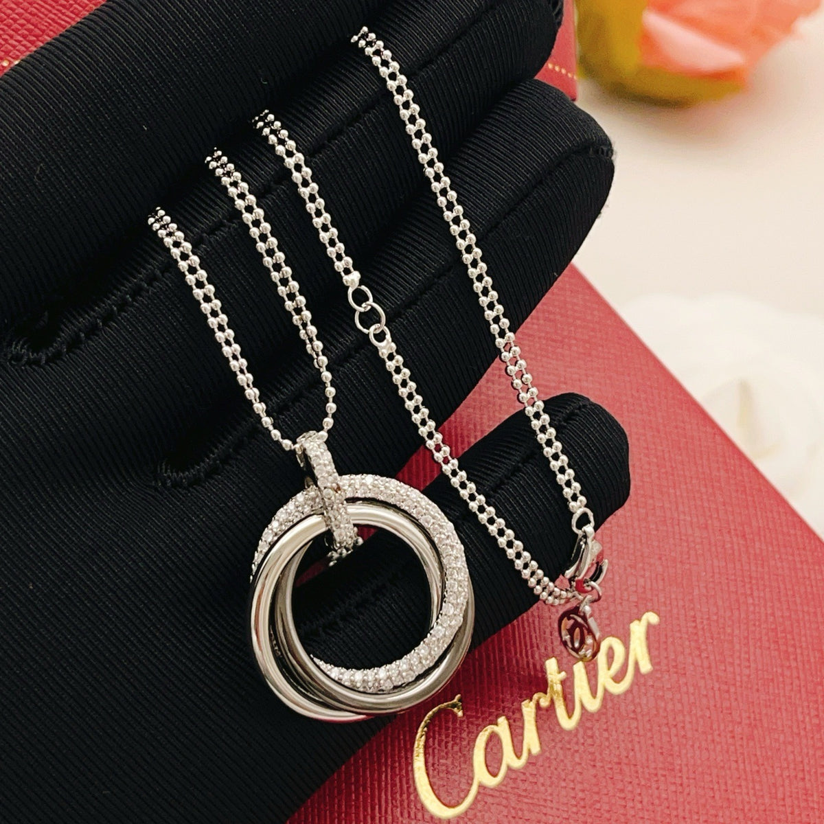 Cartier Silver Brass Colorblock Necklace