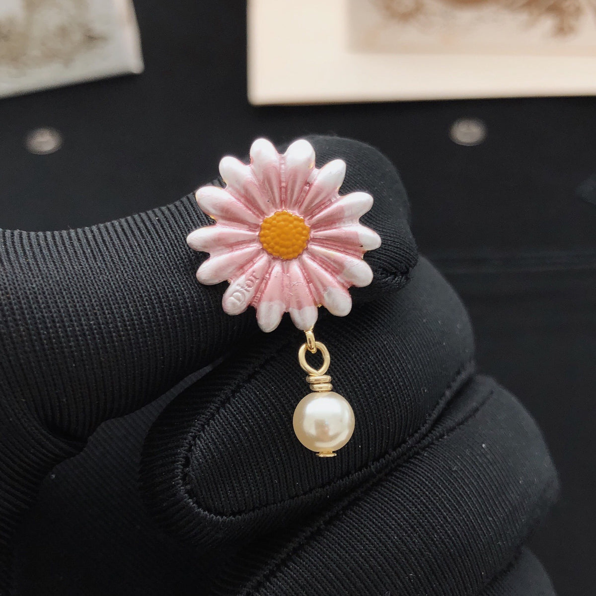 Dior Pink Brass Floral Earrings
