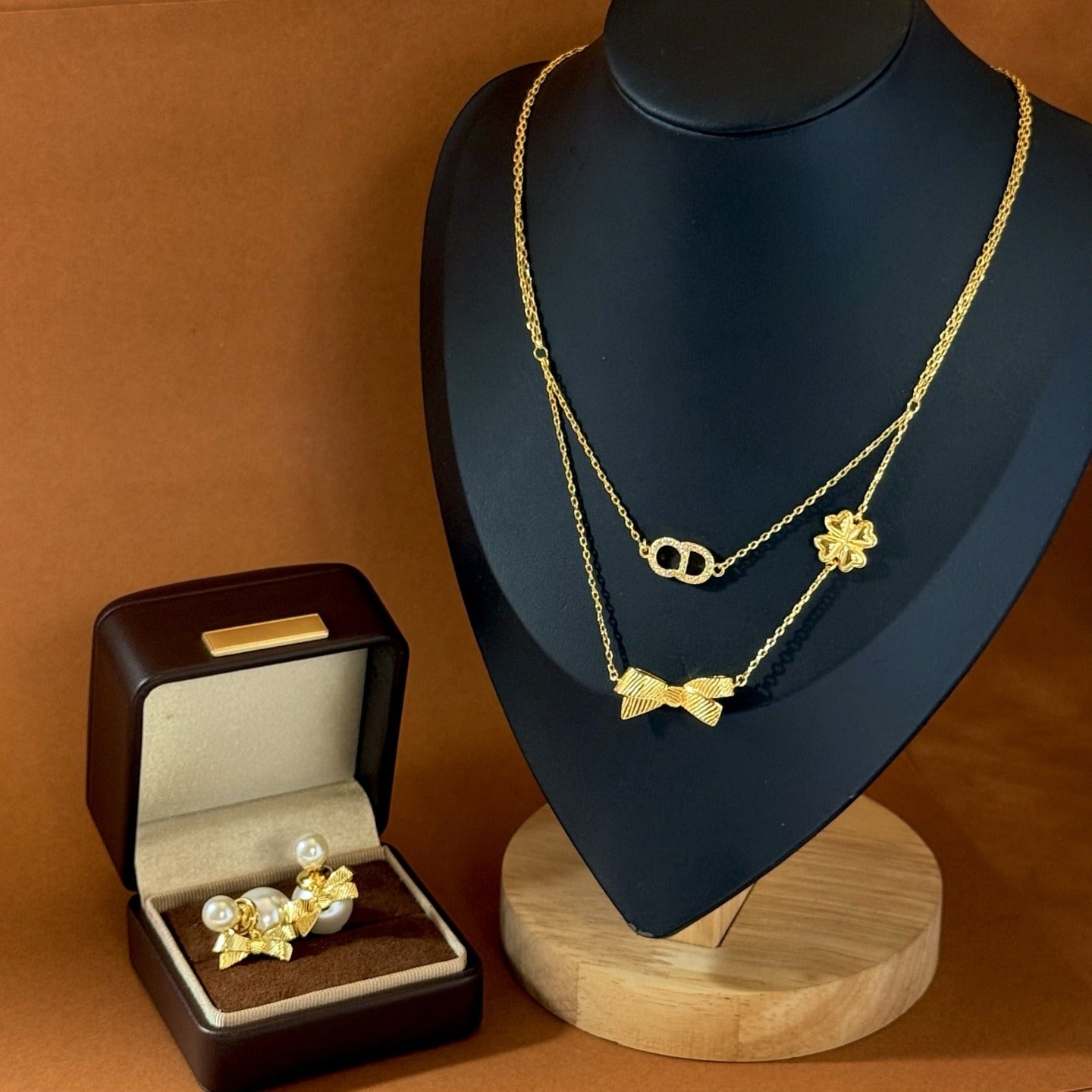 Dior Gold Brass Clover Necklace