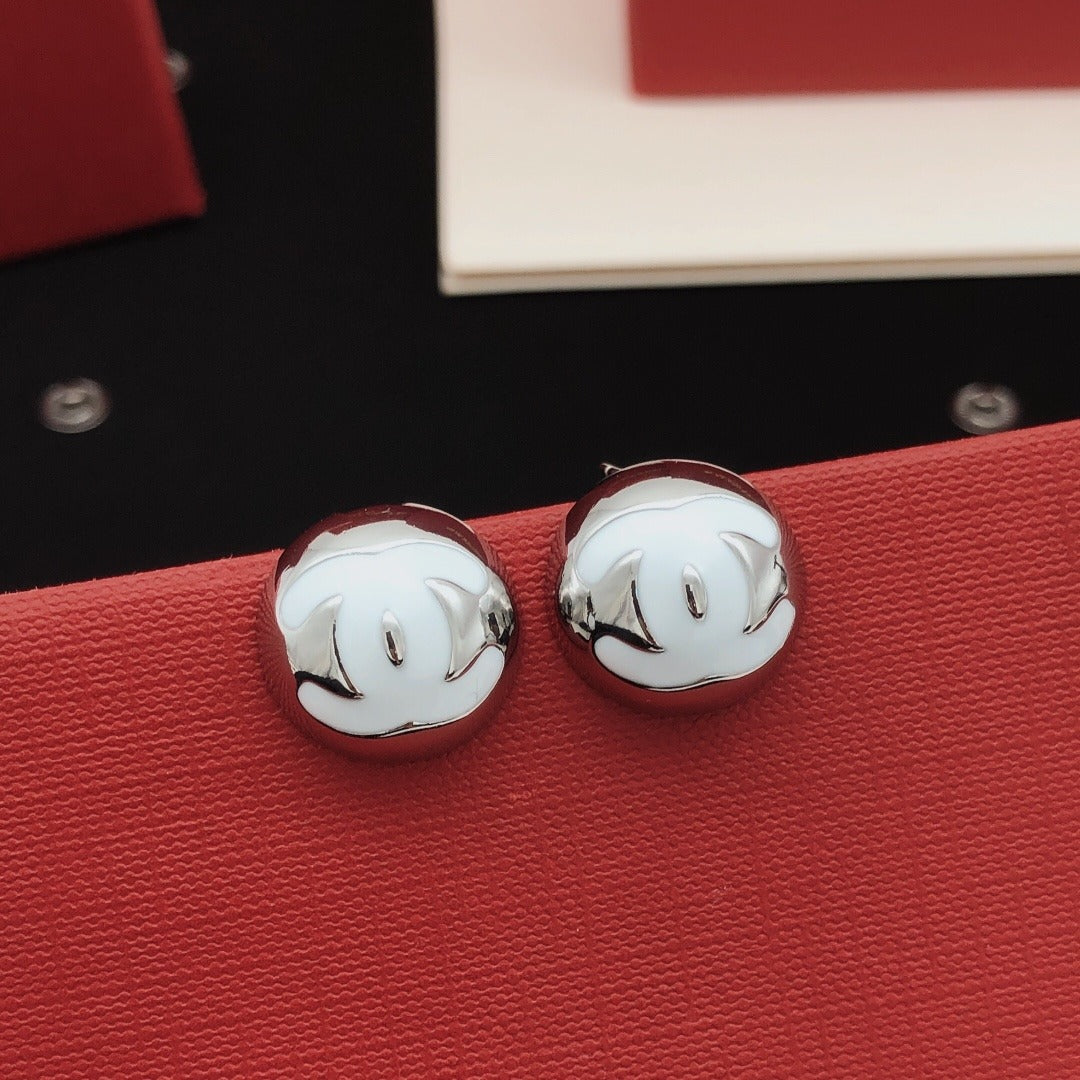 Chanel White Brass Round Earrings