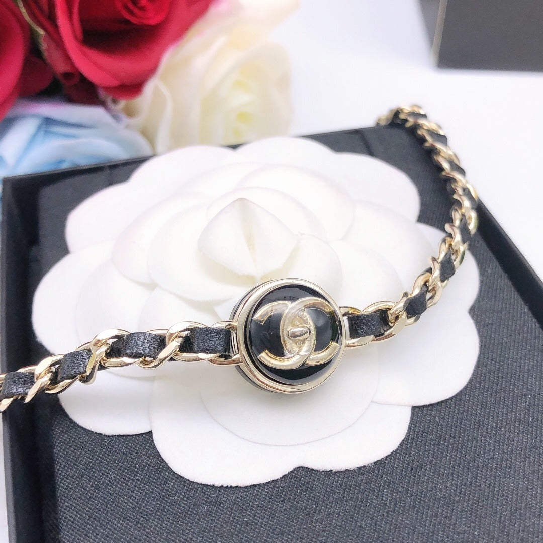Chanel Black Leather Round Necklace