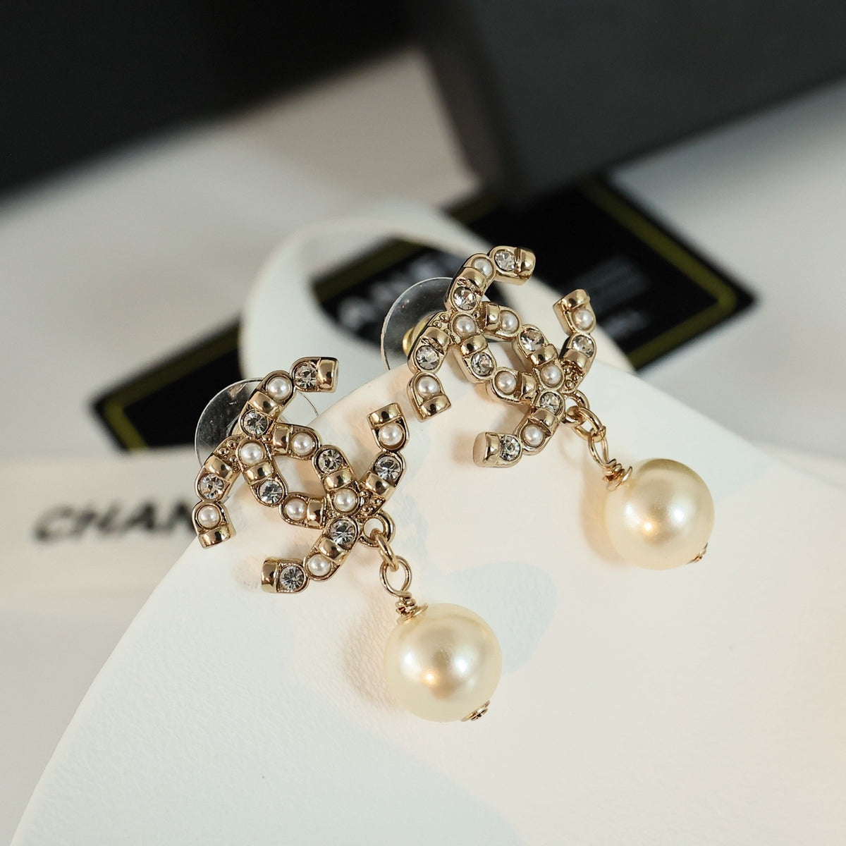Chanel White Pearl Earrings