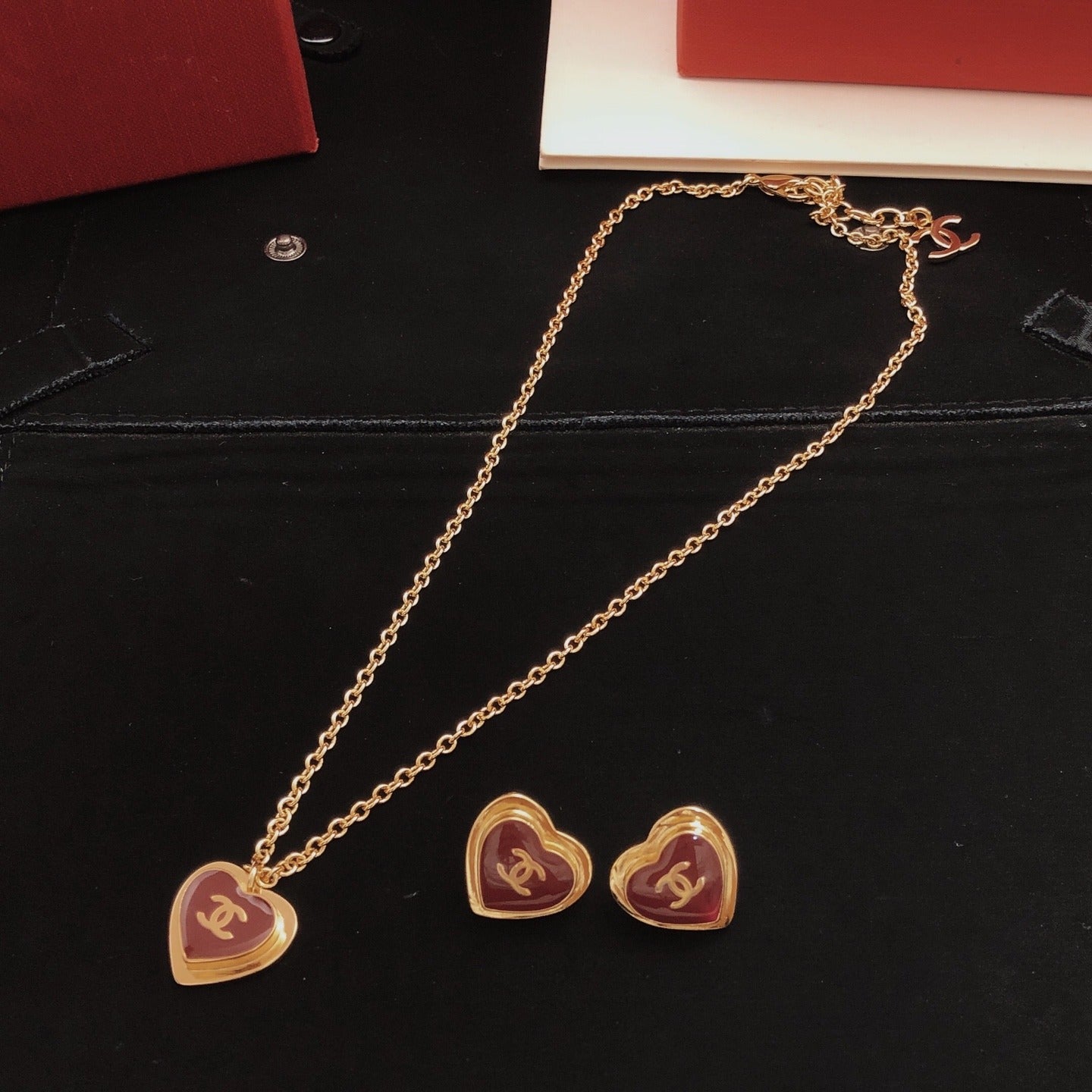 Chanel Red Brass Heart Necklace
