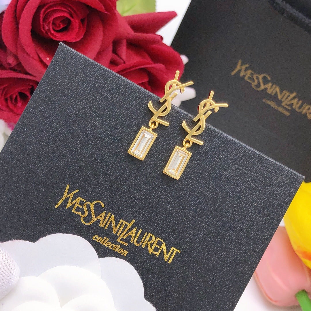 Saint Laurent Silver Logo Earrings