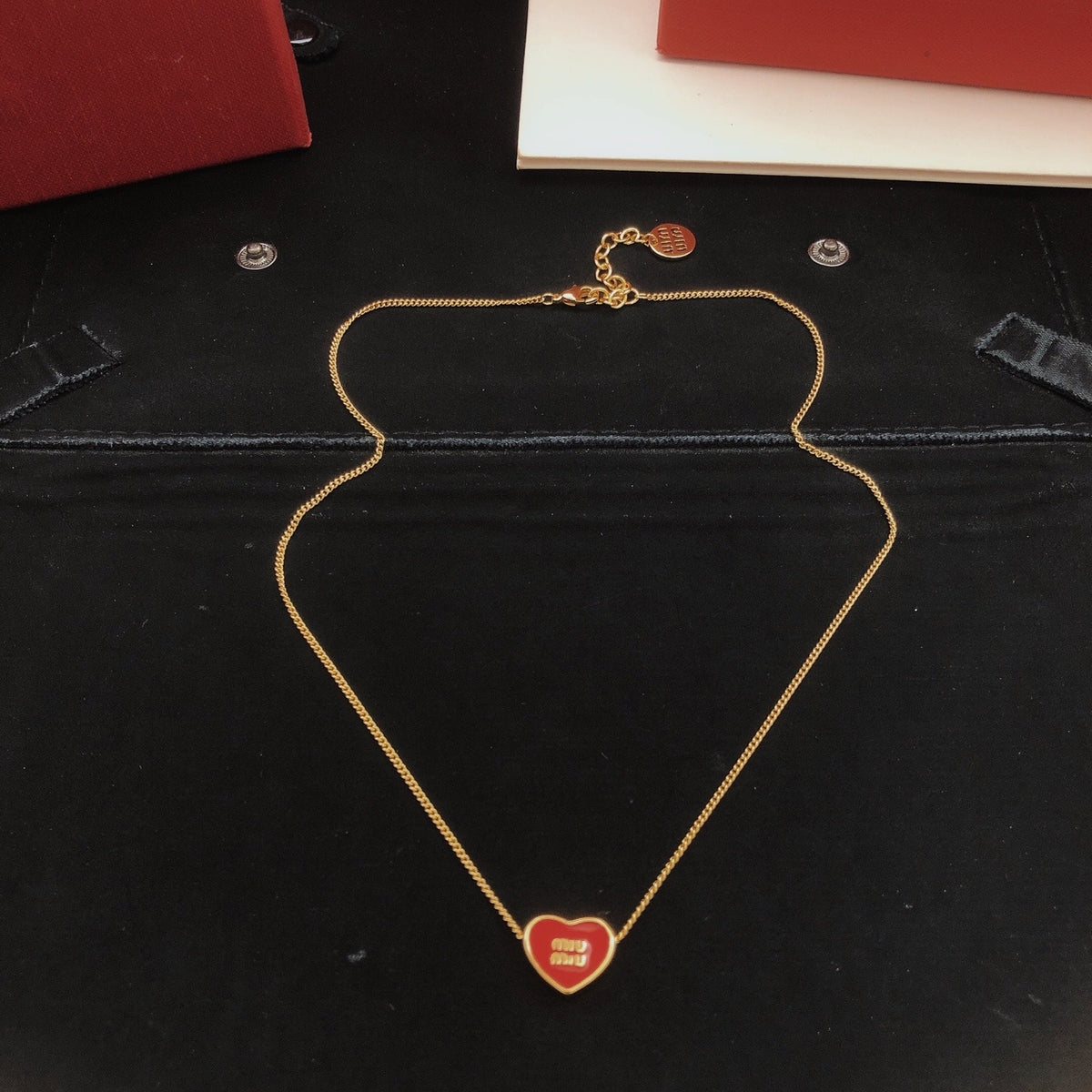 Miu Miu Red Brass Heart Necklace