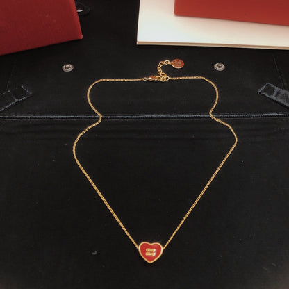 Miu Miu Red Brass Heart Necklace