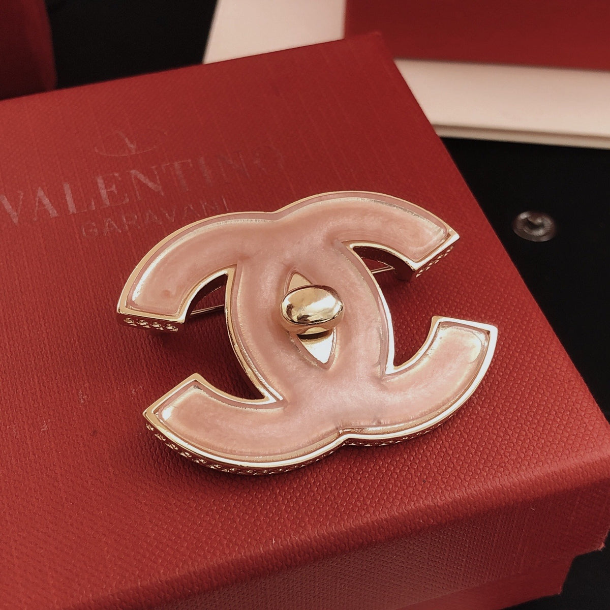 Chanel Pink Brass Brooch
