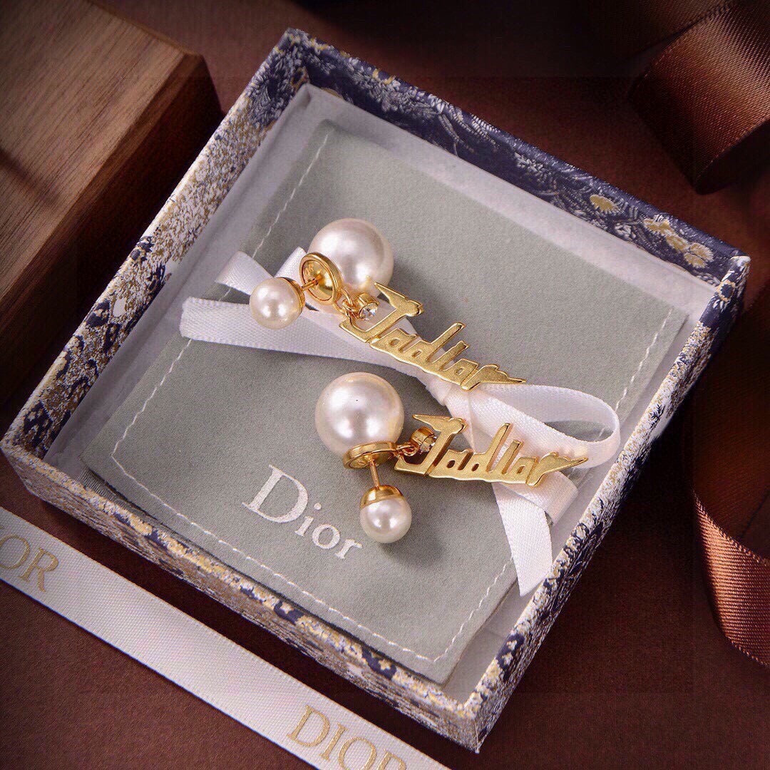 Dior Brass Pearl Earrings