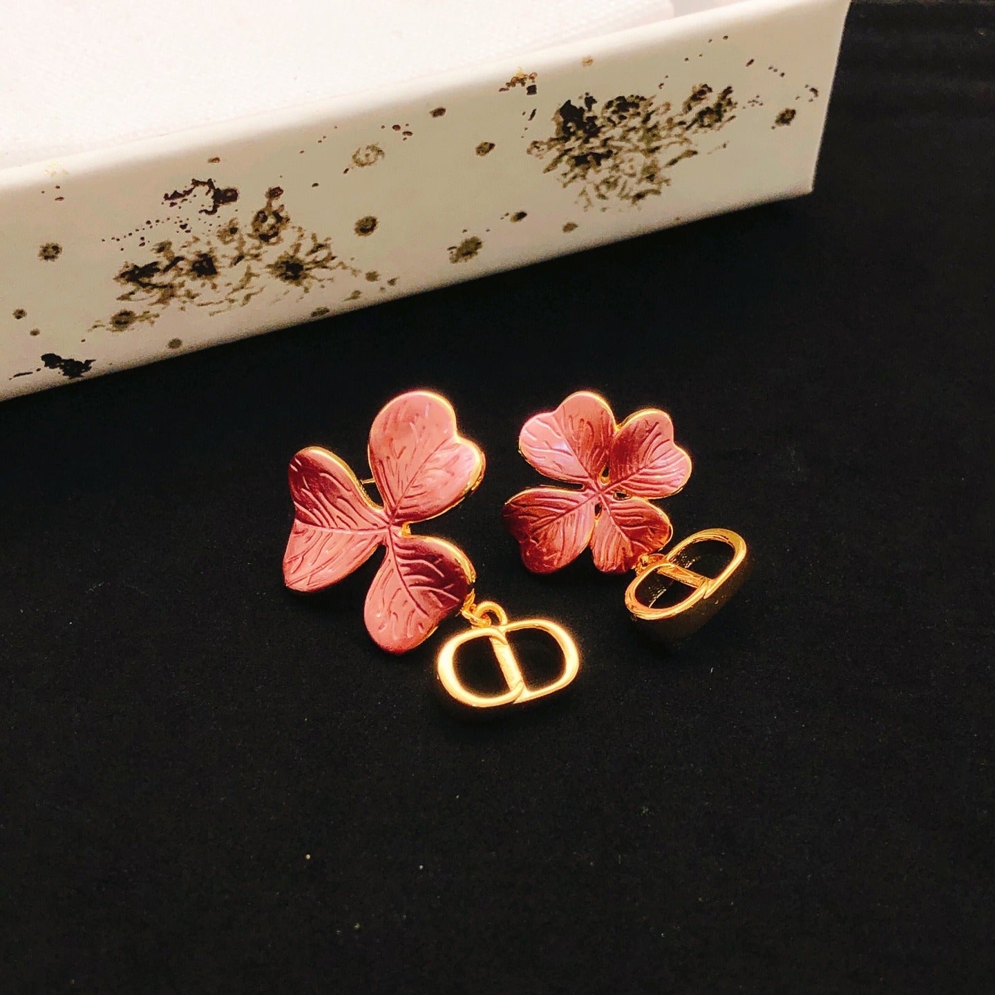 Dior Pink Brass Clover Earrings