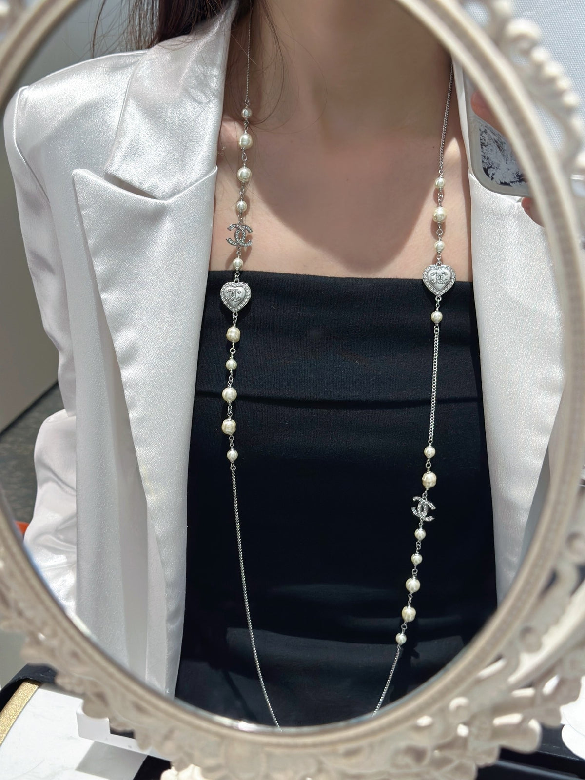 Chanel White Heart Necklace