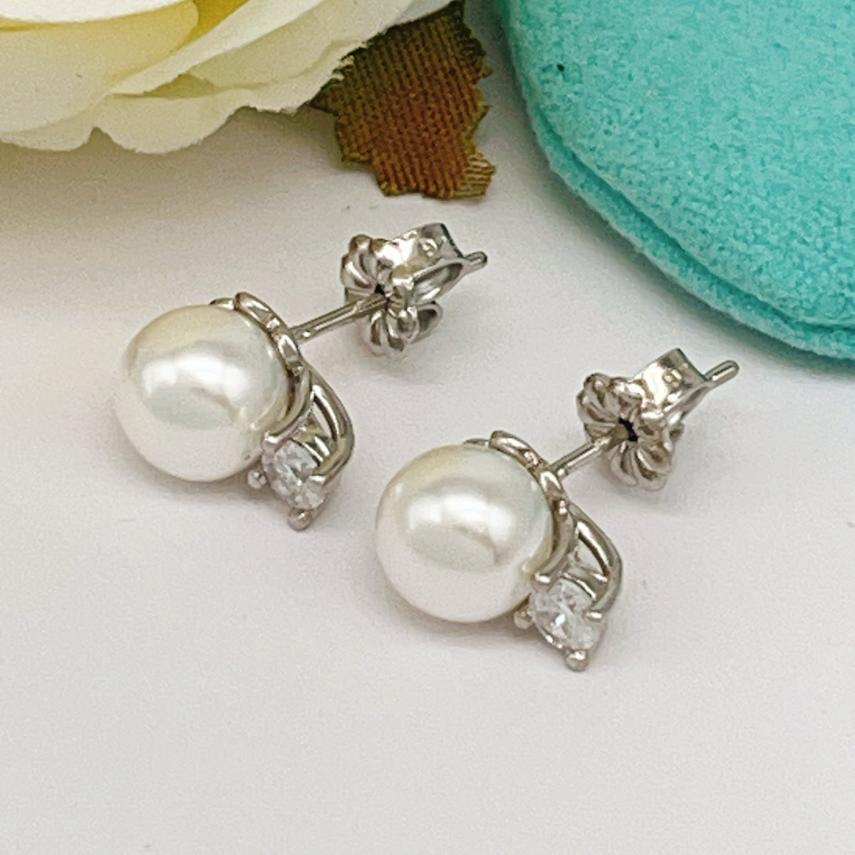 Tiffany & Co. Silver Brass Pearl Earrings