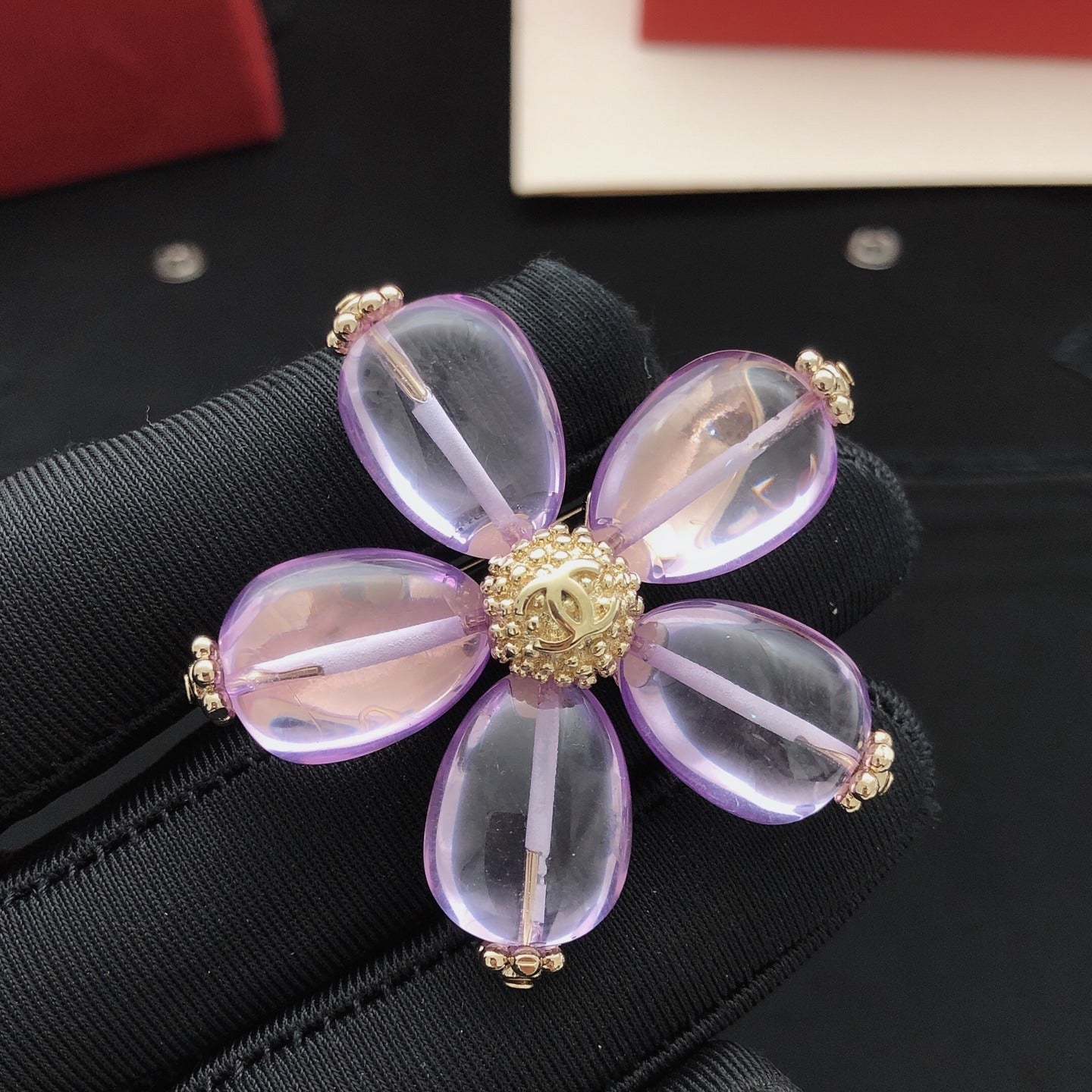 Chanel Purple Brass Floral Brooch