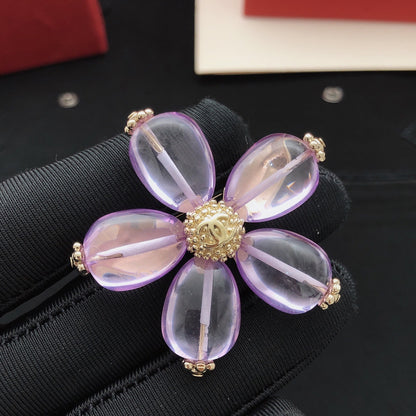 Chanel Purple Brass Floral Brooch