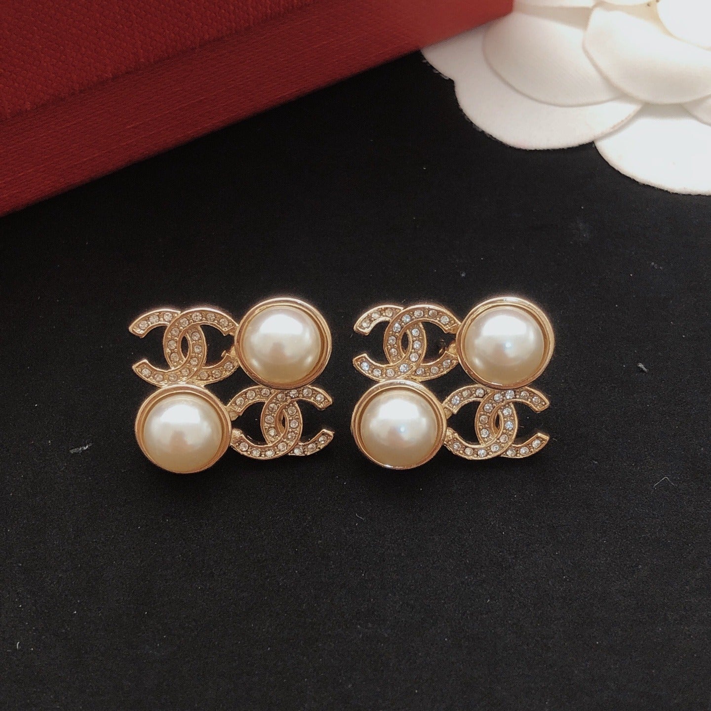 Chanel Brass Pearl Earrings