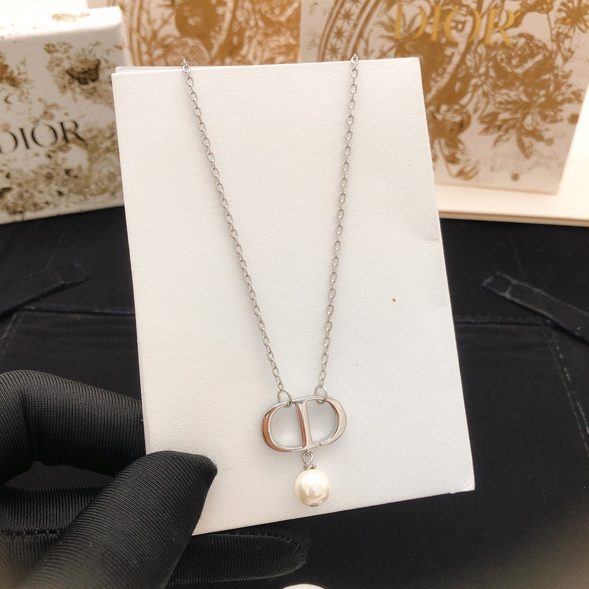 Dior Silver Brass Pearl Necklace
