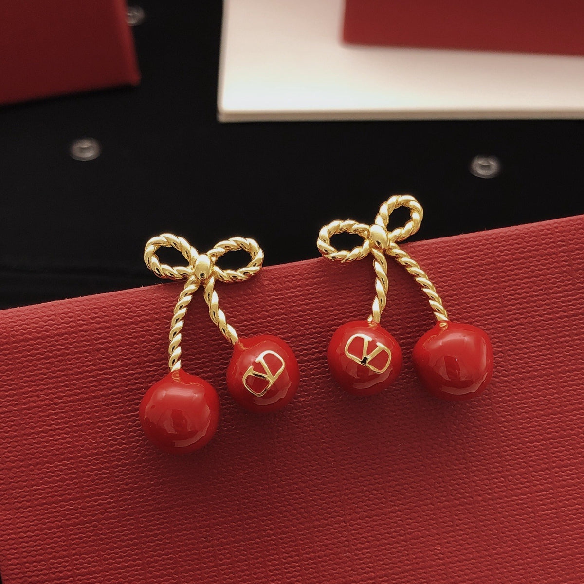 Valentino Red Brass Bow Earrings