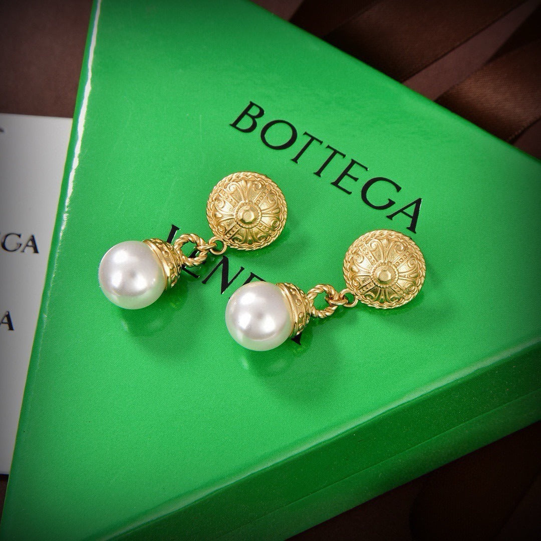 Bottega Veneta Brass Pearl Earrings