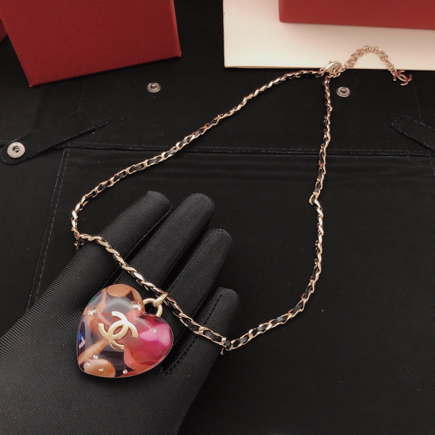 Chanel Leather Heart Necklace