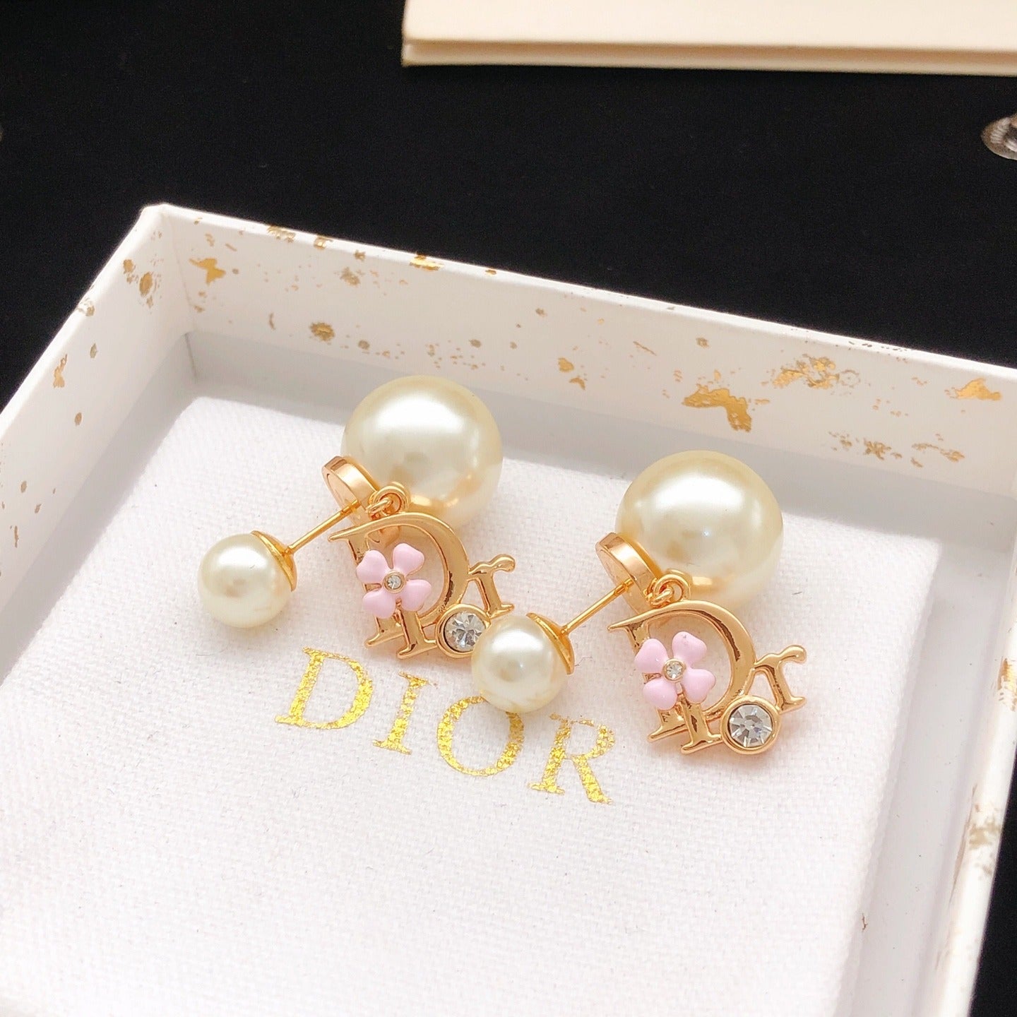 Dior Pink Brass Floral Earrings