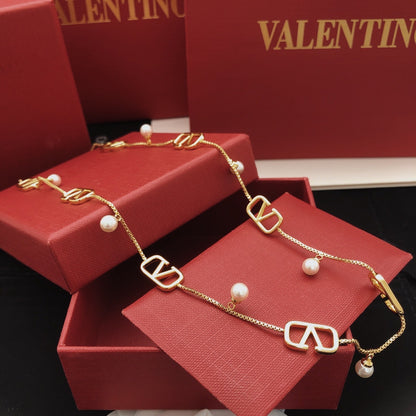 Valentino Brass Pearl Necklace