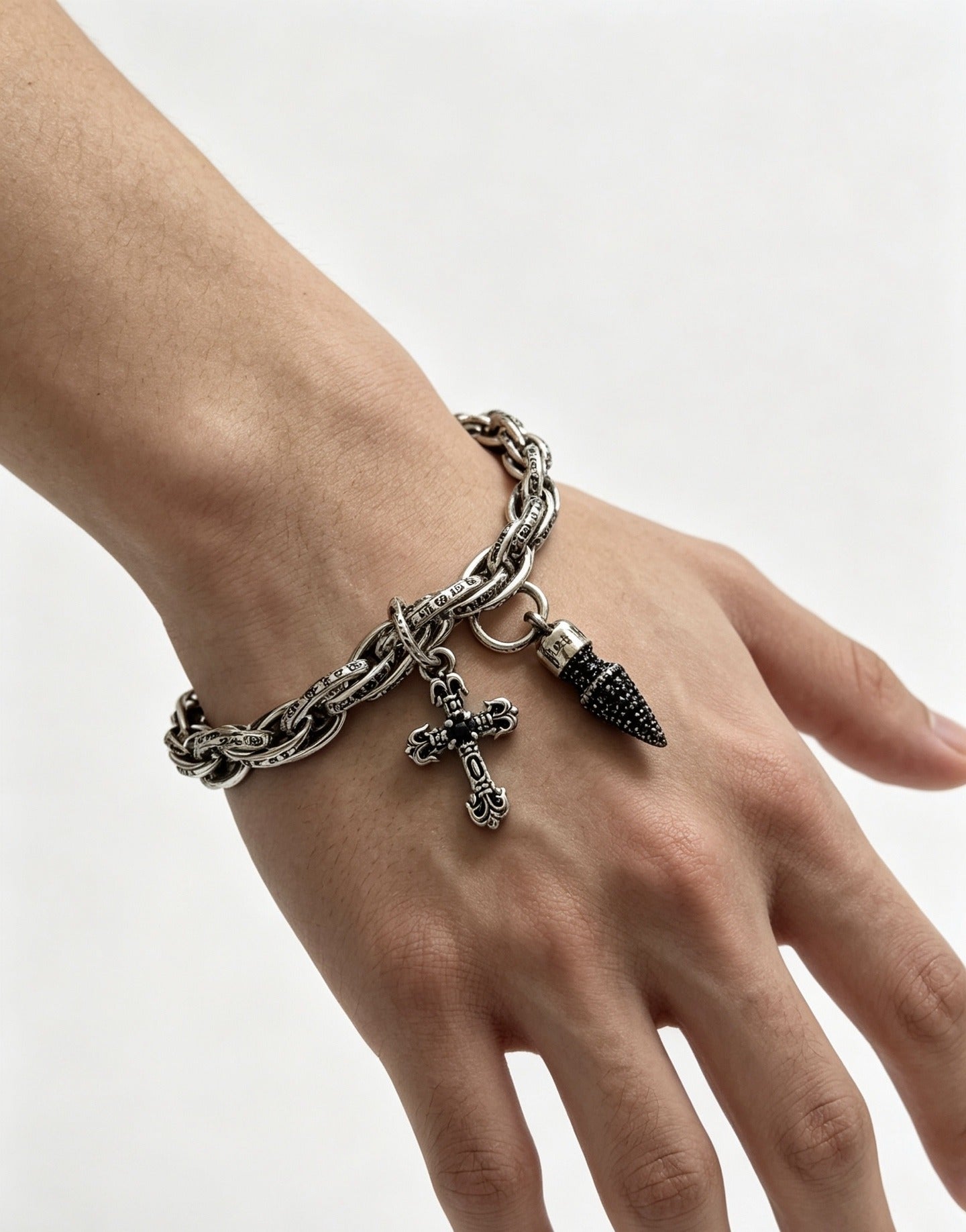 Chrome Hearts Sterling Silver Cross Bracelet