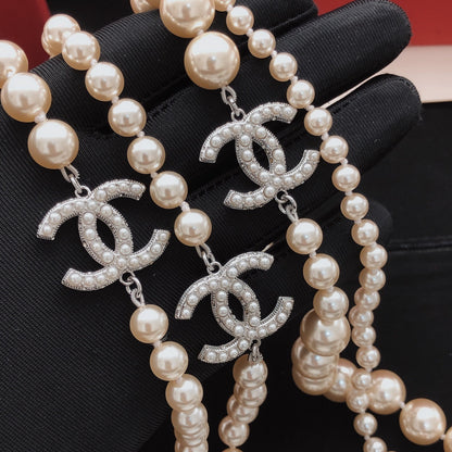Chanel Silver Brass Pearl Necklace