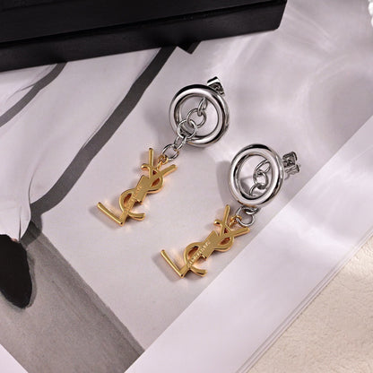 Saint Laurent Brass Logo Earrings