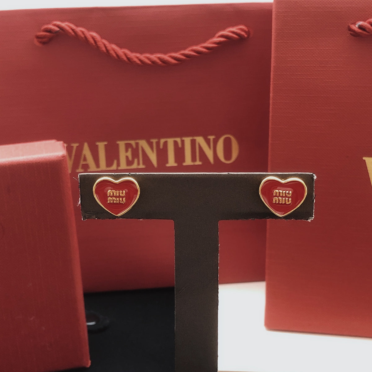 Miu Miu Red Brass Heart Earrings