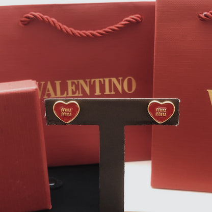Miu Miu Red Brass Heart Earrings