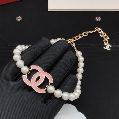 Chanel Pink Brass Pearl Necklace