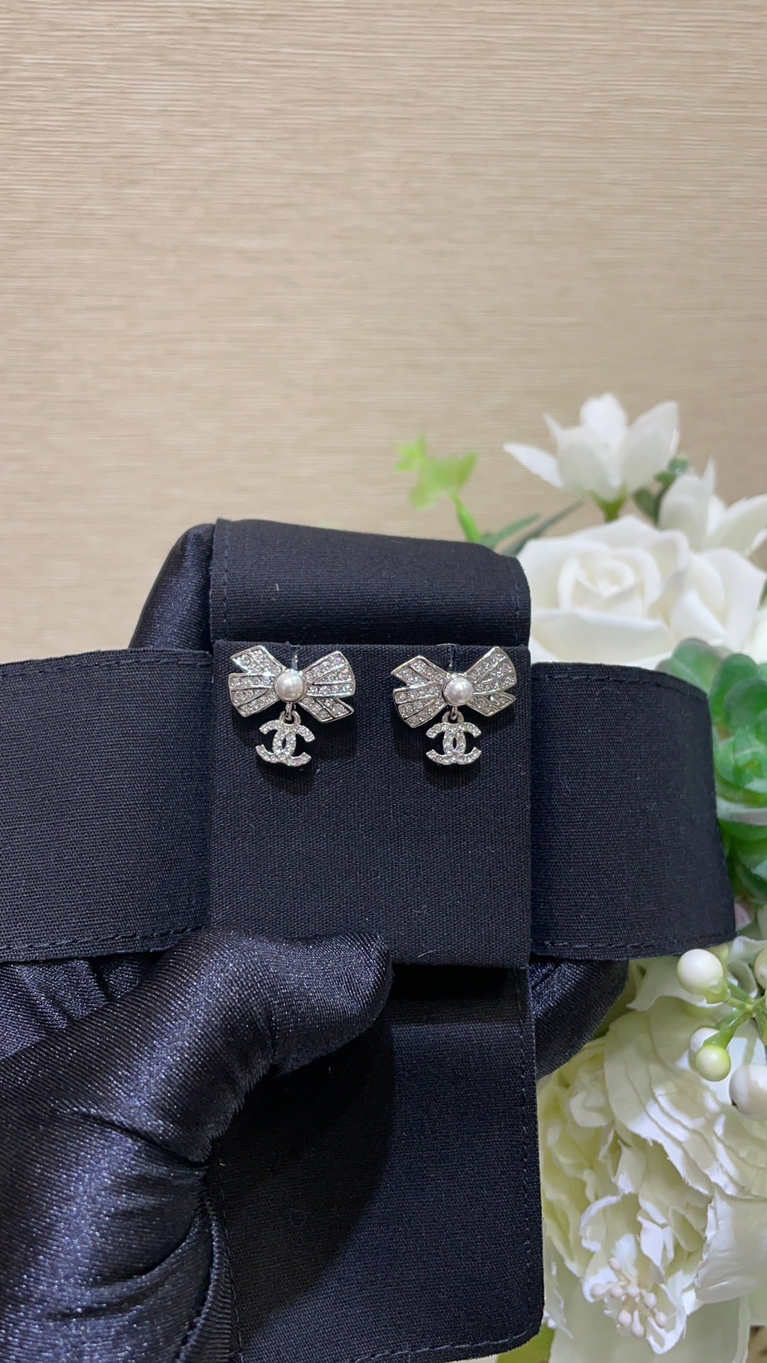 Chanel Silver Bow Earrings