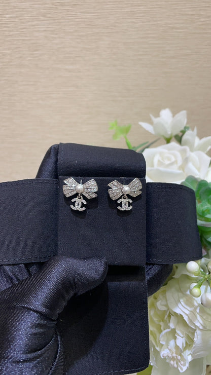 Chanel Silver Bow Earrings
