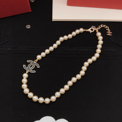 Chanel Black Brass Pearl Necklace