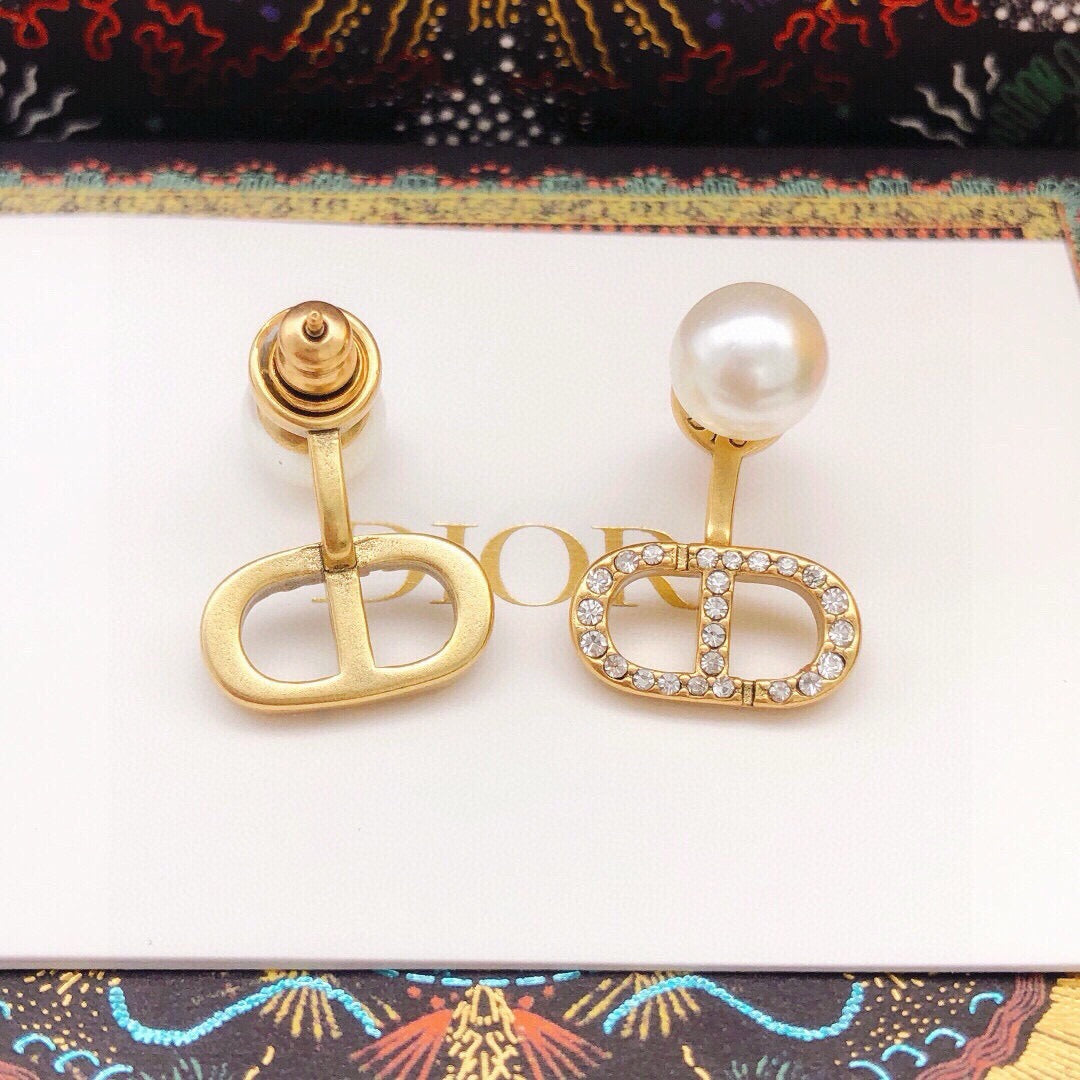 Dior Brass & Sterling Silver Pearl Earrings