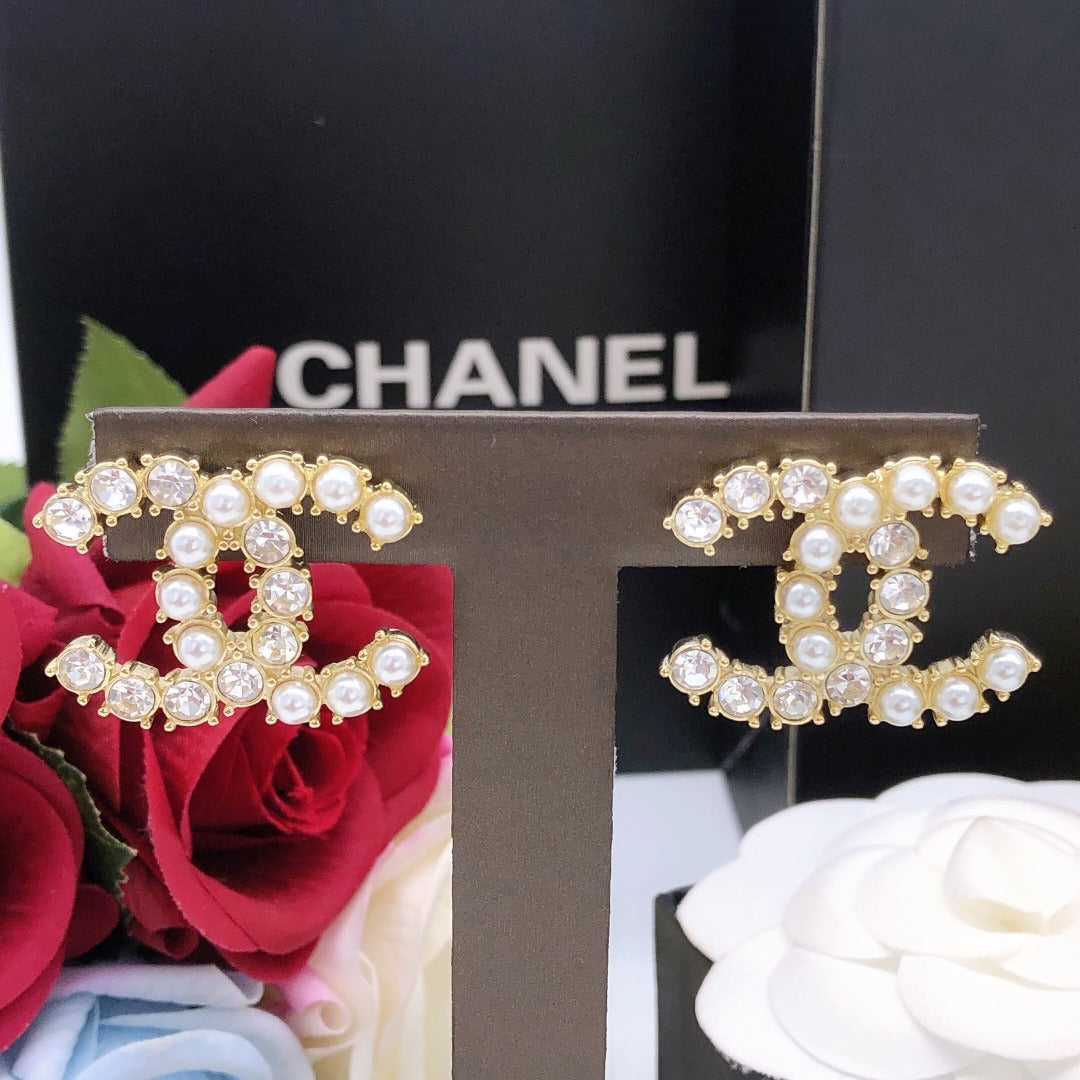Chanel Brass & Sterling Silver Pearl Earrings