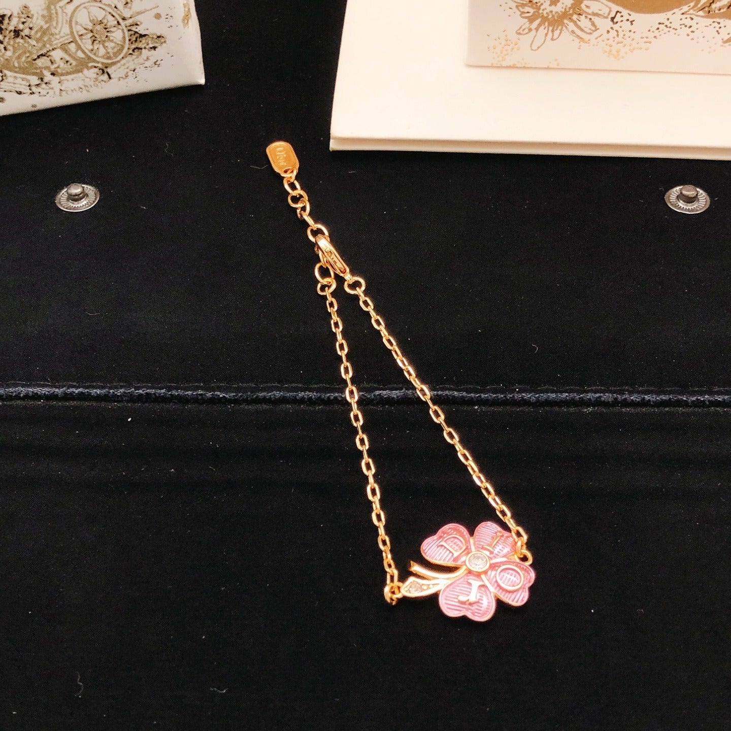 Dior Pink Brass Clover Bracelet