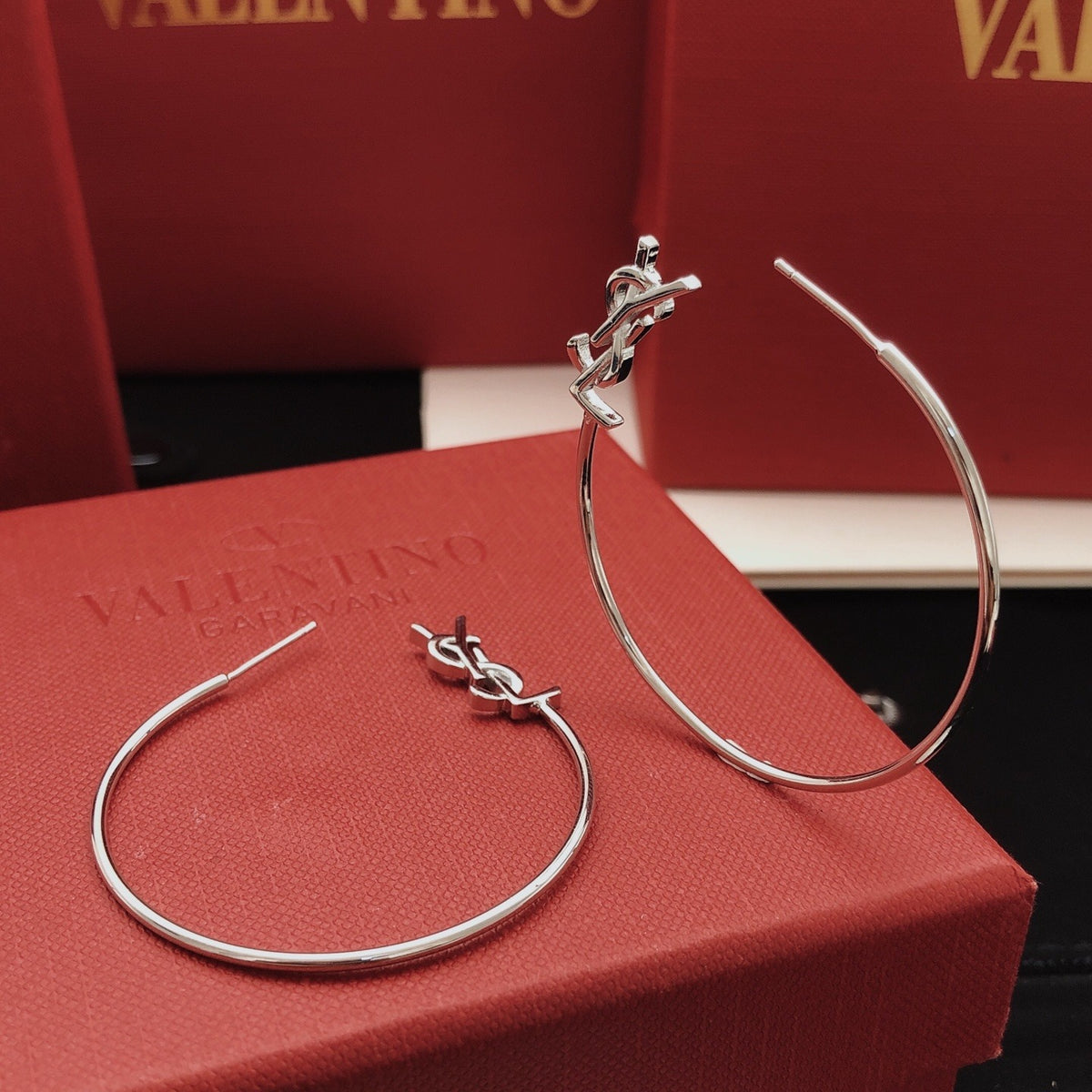 Saint Laurent Silver Brass Round Earrings